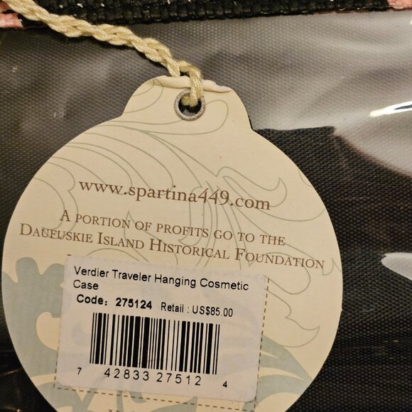 Spartina 449 Natural Linen Black Floral Print Hang Up Toiletry Bad - Picture 8 of 9